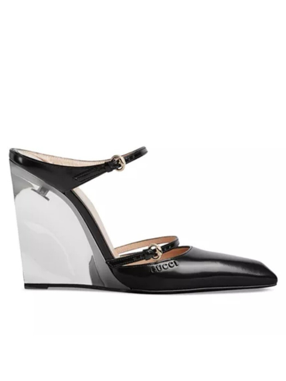 $1,650 Gucci Regent Leather Lucite 110 mm Wedge Mules Black EU 39 US 9 BNIB